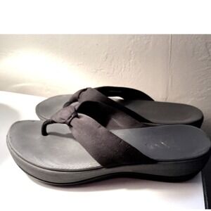 Clarks Cloudsteppers Arla Glison Womens 10 Grey Thong Sandals Good Knot Wedge